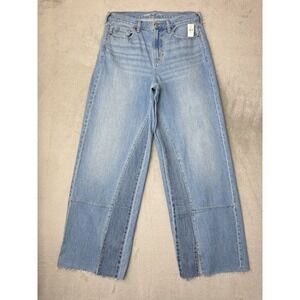 Old Navy High Rise Baggy Wide Leg Jeans Women's 10 Tall Light Wash Split Hem